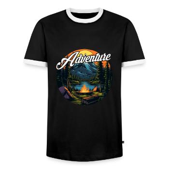 Forest Nature Trekking Adventure - Men's Ringer Shirt - black/white - Front - AI Model Female 172 light (172cm) & AI Model Male 178 light (178cm)
