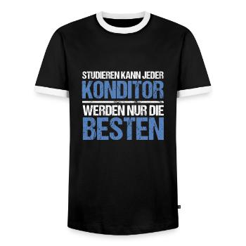 Anyone can study - confectioner's edition - Men's Ringer Shirt - black/white - Front - AI Model Female 172 light (172cm) & AI Model Male 178 light (178cm)