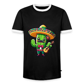 Cinco de Mayo Kaktus Mariachi Gitarrist - Männer Kontrast-T-Shirt - Schwarz/Weiß - Vorne - AI Model Female 172 light (172cm) & AI Model Male 178 light (178cm)