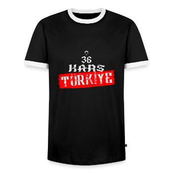36 Kars Türkiye - Men's Ringer Shirt - black/white - Front - AI Model Female 172 light (172cm) & AI Model Male 178 light (178cm)