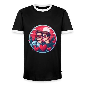 LGBT Gay Valentinstag Idee für Schwule - Männer Kontrast-T-Shirt - Schwarz/Weiß - Vorne - AI Model Female 172 light (172cm) & AI Model Male 178 light (178cm)