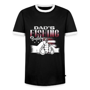 Fishing Angler Dad Son Dad's Fishing Buddy - Men's Ringer Shirt - black/white - Front - AI Model Female 172 light (172cm) & AI Model Male 178 light (178cm)
