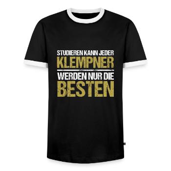 Anyone can study - Plumber Edition - Men's Ringer Shirt - black/white - Front - AI Model Female 172 light (172cm) & AI Model Male 178 light (178cm)