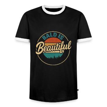 Men's Bald Gift Idea Bald Is Beautiful - Men's Ringer Shirt - black/white - Front - AI Model Female 172 light (172cm) & AI Model Male 178 light (178cm)