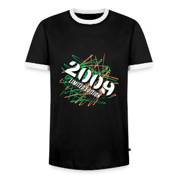 Limited Edition 2009 - Men's Ringer Shirt - black/white - Front - AI Model Female 172 light (172cm) & AI Model Male 178 light (178cm)