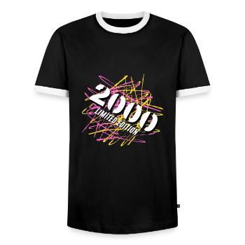 2000 Limited Edition - Men's Ringer Shirt - black/white - Front - AI Model Female 172 light (172cm) & AI Model Male 178 light (178cm)