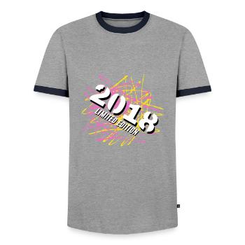 2018 Limited Edition - Men's Ringer Shirt - grey/navy  - Front - AI Model Female 172 light (172cm) & AI Model Male 178 light (178cm)