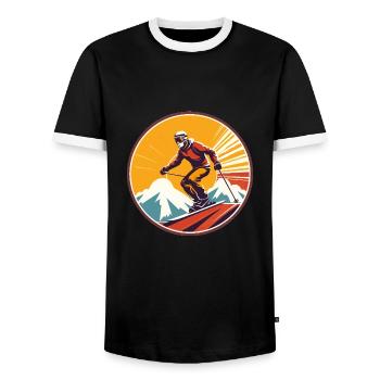 Snowboardung und Skifahren und dann Aprés-Ski - Männer Kontrast-T-Shirt - Schwarz/Weiß - Vorne - AI Model Female 172 light (172cm) & AI Model Male 178 light (178cm)