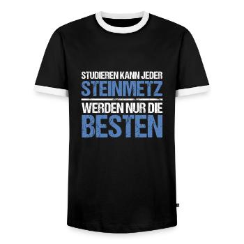 Tout le monde peut étudier - Édition Steinmetz - T-shirt contrasté Homme - noir/blanc - Devant - AI Model Female 172 light (172cm) & AI Model Male 178 light (178cm)