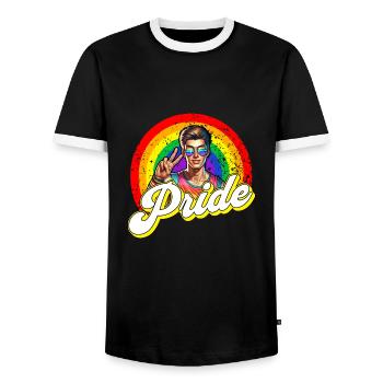 Pride Gay CSD Love LGBTQ Colors of the Rainbow - Men's Ringer Shirt - black/white - Front - AI Model Female 172 light (172cm) & AI Model Male 178 light (178cm)