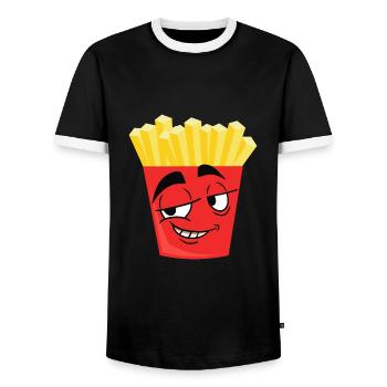 Pommes witzig - Männer Kontrast-T-Shirt - Schwarz/Weiß - Vorne - AI Model Female 172 light (172cm) & AI Model Male 178 light (178cm)