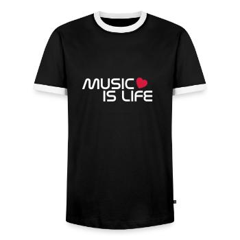 music is life heart FR - T-shirt contrasté Homme - noir/blanc - Devant - AI Model Female 172 light (172cm) & AI Model Male 178 light (178cm)