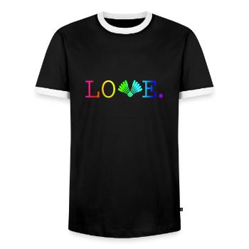 Badminton Love quode colors T-Shirt - Men's Ringer Shirt - black/white - Front - AI Model Female 172 light (172cm) & AI Model Male 178 light (178cm)