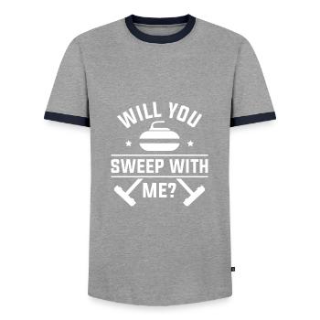 Will You Sweep With Me - Men's Ringer Shirt - grey/navy  - Front - AI Model Female 172 light (172cm) & AI Model Male 178 light (178cm)