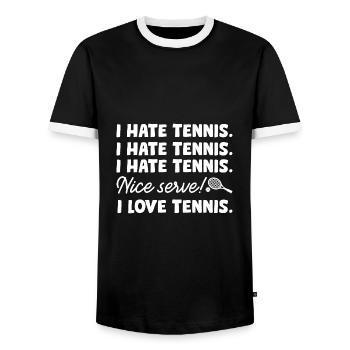 I Hate Tennis - Men's Ringer Shirt - black/white - Front - AI Model Female 172 light (172cm) & AI Model Male 178 light (178cm)