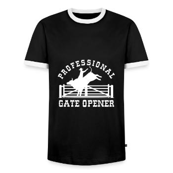 Professional Gate Opener - Men's Ringer Shirt - black/white - Front - AI Model Female 172 light (172cm) & AI Model Male 178 light (178cm)