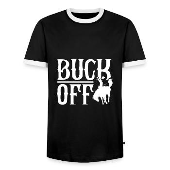 Buck Off - Men's Ringer Shirt - black/white - Front - AI Model Female 172 light (172cm) & AI Model Male 178 light (178cm)
