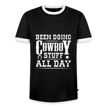 Been Doing Cowboy Stuff All Day - Men's Ringer Shirt - black/white - Front - AI Model Female 172 light (172cm) & AI Model Male 178 light (178cm)