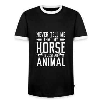 Never Tell Me That My Horse Is Just An Animal - Men's Ringer Shirt - black/white - Front - AI Model Female 172 light (172cm) & AI Model Male 178 light (178cm)