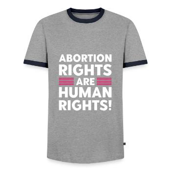 Abortion Rights Are Human Rights - Men's Ringer Shirt - grey/navy  - Front - AI Model Female 172 light (172cm) & AI Model Male 178 light (178cm)