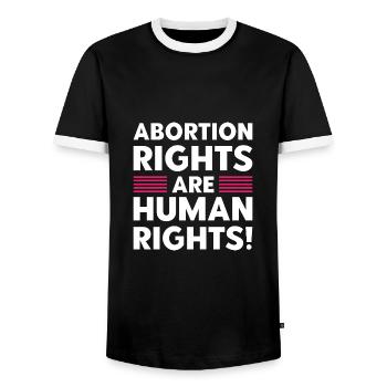 Abortion Rights Are Human Rights - Men's Ringer Shirt - black/white - Front - AI Model Female 172 light (172cm) & AI Model Male 178 light (178cm)