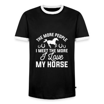 Ich liebe mein Pferd - Männer Kontrast-T-Shirt - Schwarz/Weiß - Vorne - AI Model Female 172 light (172cm) & AI Model Male 178 light (178cm)