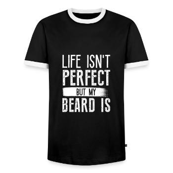 Life Isn’t Perfect But My Beard Is - Men's Ringer Shirt - black/white - Front - AI Model Female 172 light (172cm) & AI Model Male 178 light (178cm)