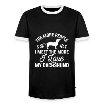 J’aime mon teckel - T-shirt contrasté Homme - noir/blanc - Devant - AI Model Female 172 light (172cm) & AI Model Male 178 light (178cm)