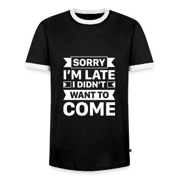 Désolé je suis en retard je ne voulais pas venir - T-shirt contrasté Homme - noir/blanc - Devant - AI Model Female 172 light (172cm) & AI Model Male 178 light (178cm)
