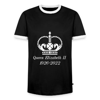 La reine Elizabeth II - T-shirt contrasté Homme - noir/blanc - Devant - AI Model Female 172 light (172cm) & AI Model Male 178 light (178cm)