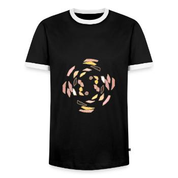 Abstract No. 53 - Männer Kontrast-T-Shirt - Schwarz/Weiß - Vorne - AI Model Female 172 light (172cm) & AI Model Male 178 light (178cm)