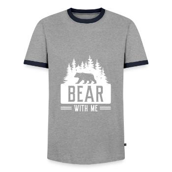 Bear With Me - Men's Ringer Shirt - grey/navy  - Front - AI Model Female 172 light (172cm) & AI Model Male 178 light (178cm)