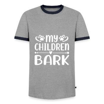 Meine Kinder bellen - Männer Kontrast-T-Shirt - Grau/Navy  - Vorne - AI Model Female 172 light (172cm) & AI Model Male 178 light (178cm)