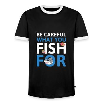 Be Careful What You Fish For - Men's Ringer Shirt - black/white - Front - AI Model Female 172 light (172cm) & AI Model Male 178 light (178cm)