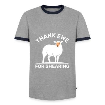 Thank Ewe For Shearing - Men's Ringer Shirt - grey/navy  - Front - AI Model Female 172 light (172cm) & AI Model Male 178 light (178cm)