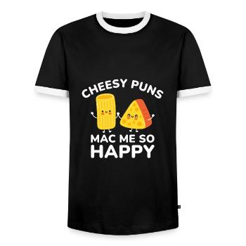 Cheesy Puns Mac Me Si Heureux - T-shirt contrasté Homme - noir/blanc - Devant - AI Model Female 172 light (172cm) & AI Model Male 178 light (178cm)