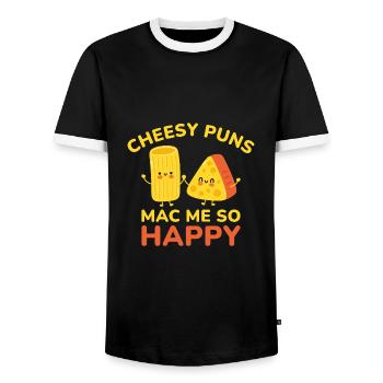 Cheesy Puns Mac Me Si Heureux - T-shirt contrasté Homme - noir/blanc - Devant - AI Model Female 172 light (172cm) & AI Model Male 178 light (178cm)
