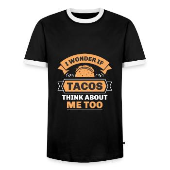 Ich frage mich, ob Tacos auch an mich denken - Männer Kontrast-T-Shirt - Schwarz/Weiß - Vorne - AI Model Female 172 light (172cm) & AI Model Male 178 light (178cm)