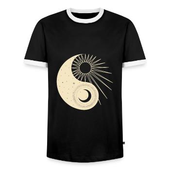 Équilibre cosmique - T-shirt contrasté Homme - noir/blanc - Devant - AI Model Female 172 light (172cm) & AI Model Male 178 light (178cm)