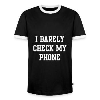 Je vérifie à peine mon téléphone - T-shirt contrasté Homme - noir/blanc - Devant - AI Model Female 172 light (172cm) & AI Model Male 178 light (178cm)