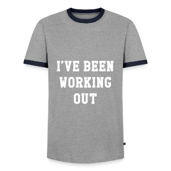 I’ve Been Working Out - Men's Ringer Shirt - grey/navy  - Front - AI Model Female 172 light (172cm) & AI Model Male 178 light (178cm)