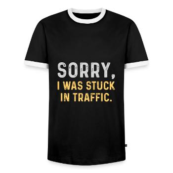 Désolé, j’étais coincé dans la circulation - T-shirt contrasté Homme - noir/blanc - Devant - AI Model Female 172 light (172cm) & AI Model Male 178 light (178cm)
