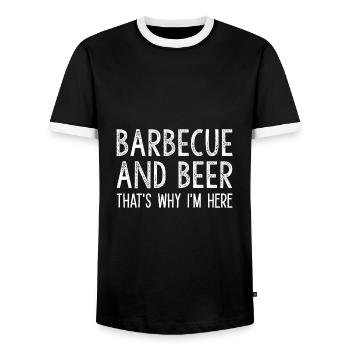 Barbecue et bière C’est pourquoi je suis ici - T-shirt contrasté Homme - noir/blanc - Devant - AI Model Female 172 light (172cm) & AI Model Male 178 light (178cm)
