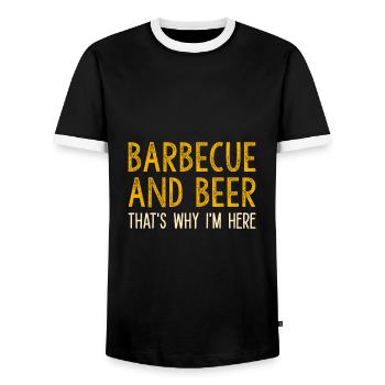 Barbecue et bière, c’est pourquoi je suis ici - T-shirt contrasté Homme - noir/blanc - Devant - AI Model Female 172 light (172cm) & AI Model Male 178 light (178cm)
