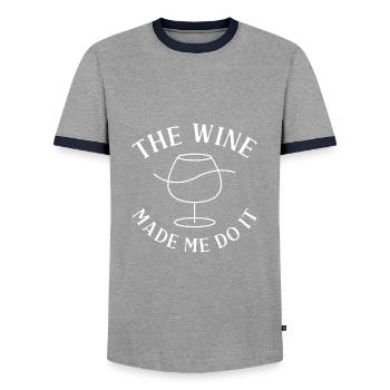 Der Wein hat mich dazu gebracht, es zu tun - Männer Kontrast-T-Shirt - Grau/Navy  - Vorne - AI Model Female 172 light (172cm) & AI Model Male 178 light (178cm)
