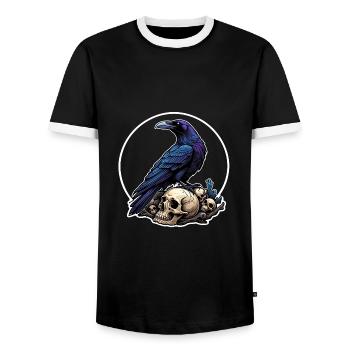 Big Raven Sitting on Sculls - Men's Ringer Shirt - black/white - Front - AI Model Female 172 light (172cm) & AI Model Male 178 light (178cm)