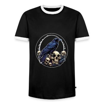 Big Raven Sitting on Sculls - Men's Ringer Shirt - black/white - Front - AI Model Female 172 light (172cm) & AI Model Male 178 light (178cm)