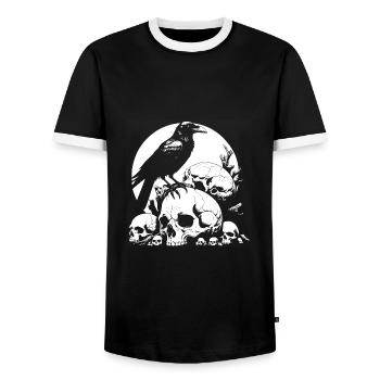 Big mystical raven sitting on sculls - Men's Ringer Shirt - black/white - Front - AI Model Female 172 light (172cm) & AI Model Male 178 light (178cm)