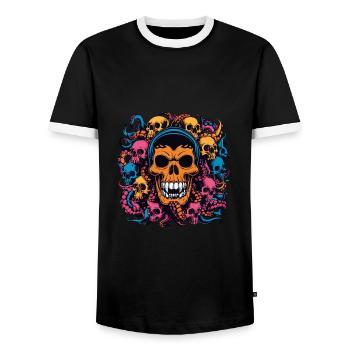 Dekorativer großer Schädel mit kleinen Schädeln - Männer Kontrast-T-Shirt - Schwarz/Weiß - Vorne - AI Model Female 172 light (172cm) & AI Model Male 178 light (178cm)