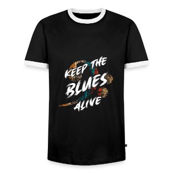 Der Blues lebt Keep the Blues alive - Männer Kontrast-T-Shirt - Schwarz/Weiß - Vorne - AI Model Female 172 light (172cm) & AI Model Male 178 light (178cm)